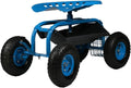 Green Rolling Gardening Chair Cart with Swivel Seat and Storage Basket C557968