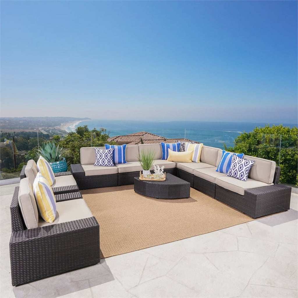 Outdoor 9 Seater Sectional Sofa and Club Chair Chat Set J783