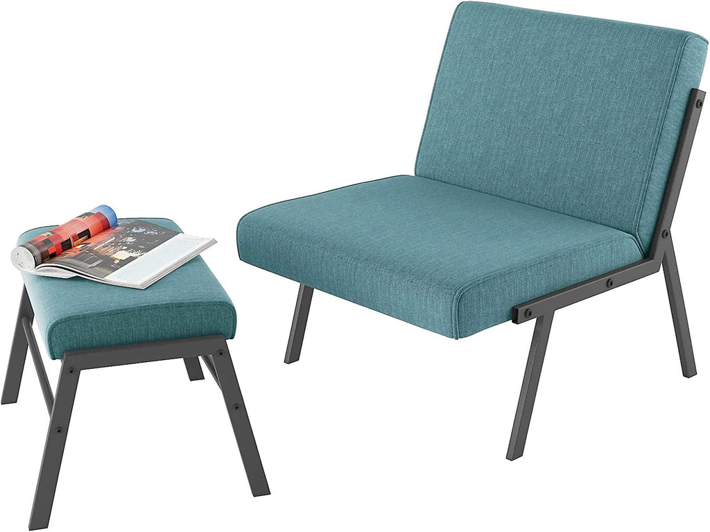 Blue Linen Upholstered Accent Chair with Ottoman U16363