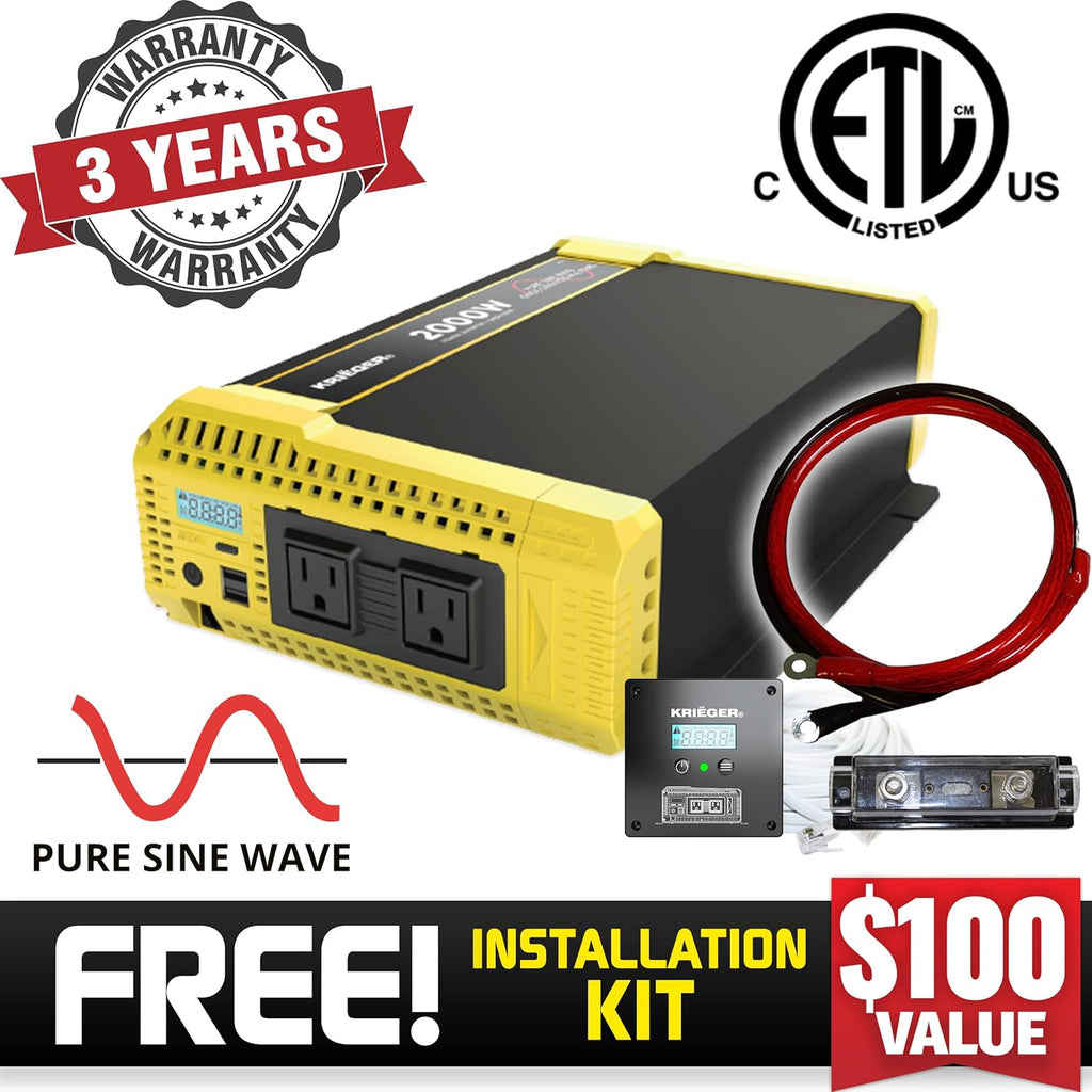2000 Watt 12V Pure Sine Power Inverter Dual USB & AC Outlets B6750