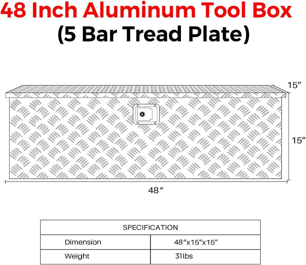Truck Bed Tool Box Aluminum 48 X 15 X 15 Inch Silver V3287