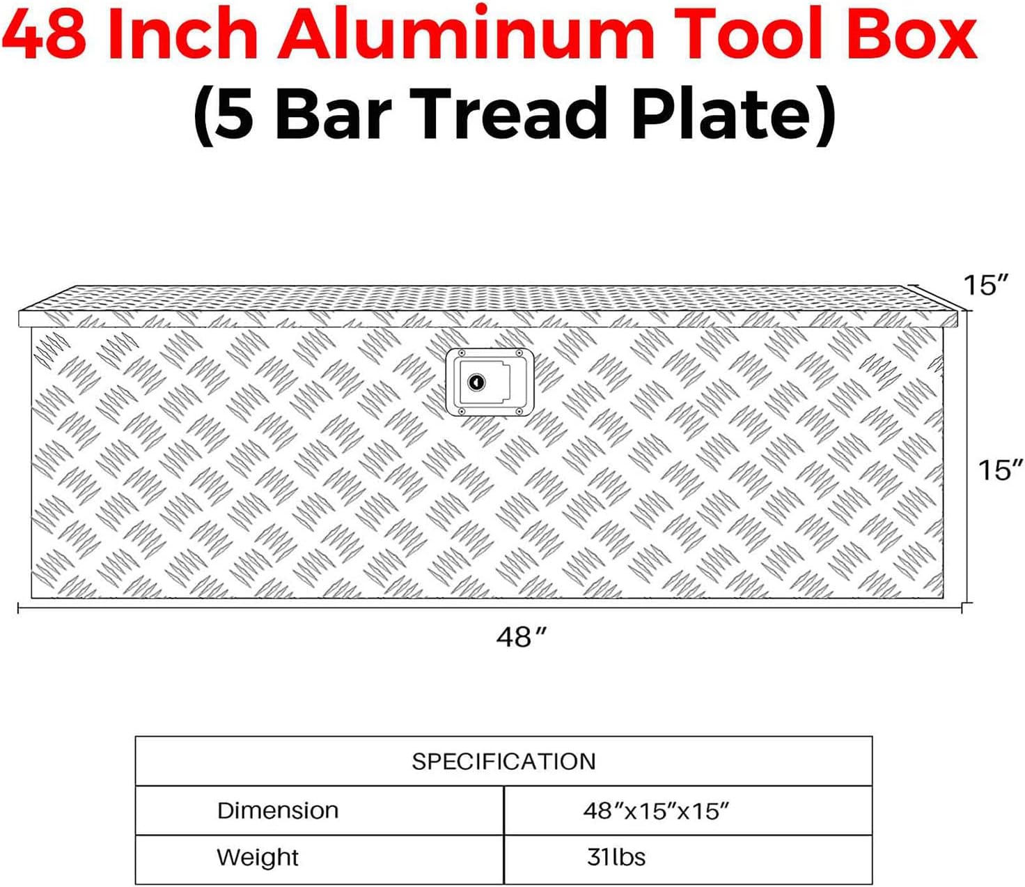 Truck Bed Tool Box Aluminum 48 X 15 X 15 Inch Silver V3287