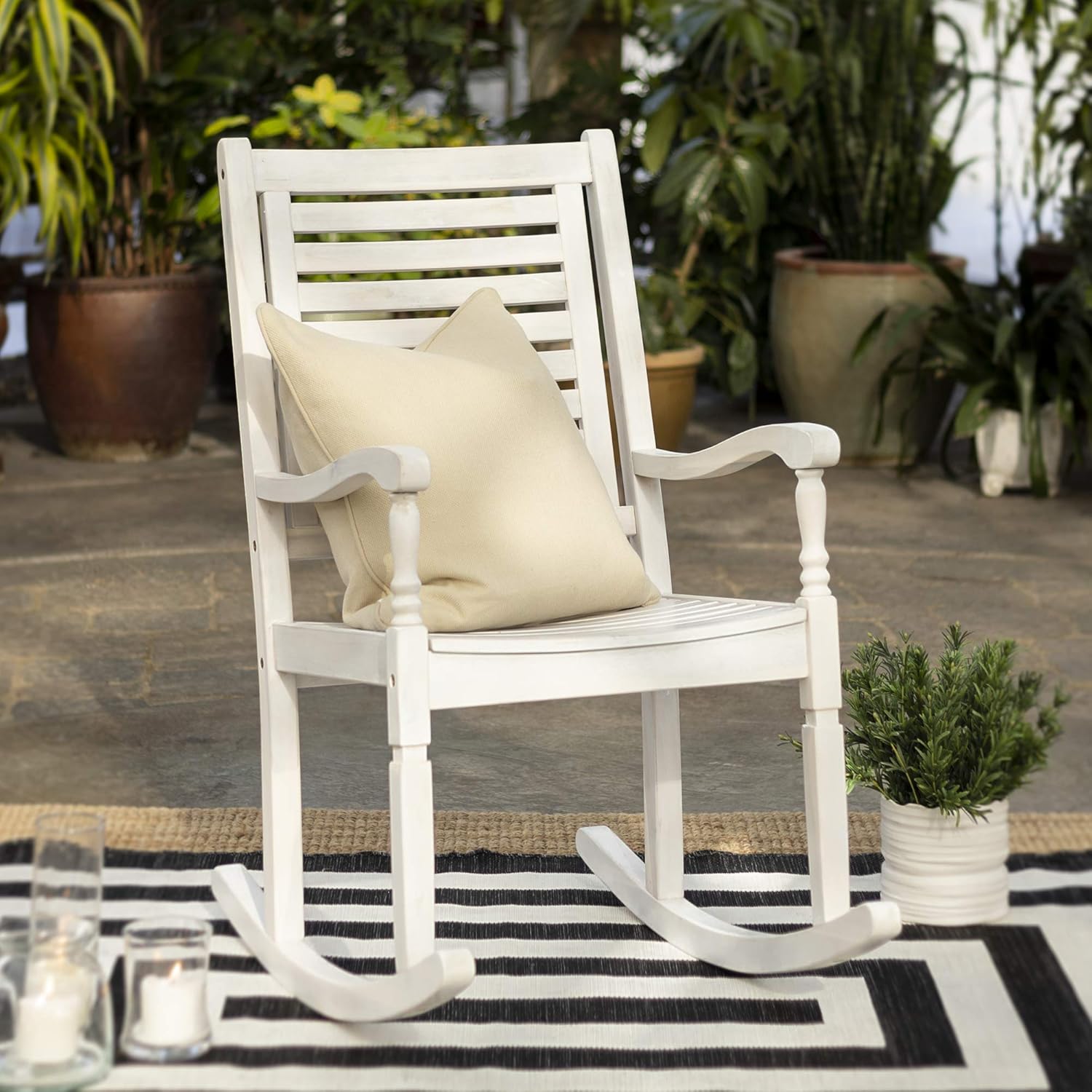 Brown Acacia Wood Slat Back Patio Rocking Chair I6895