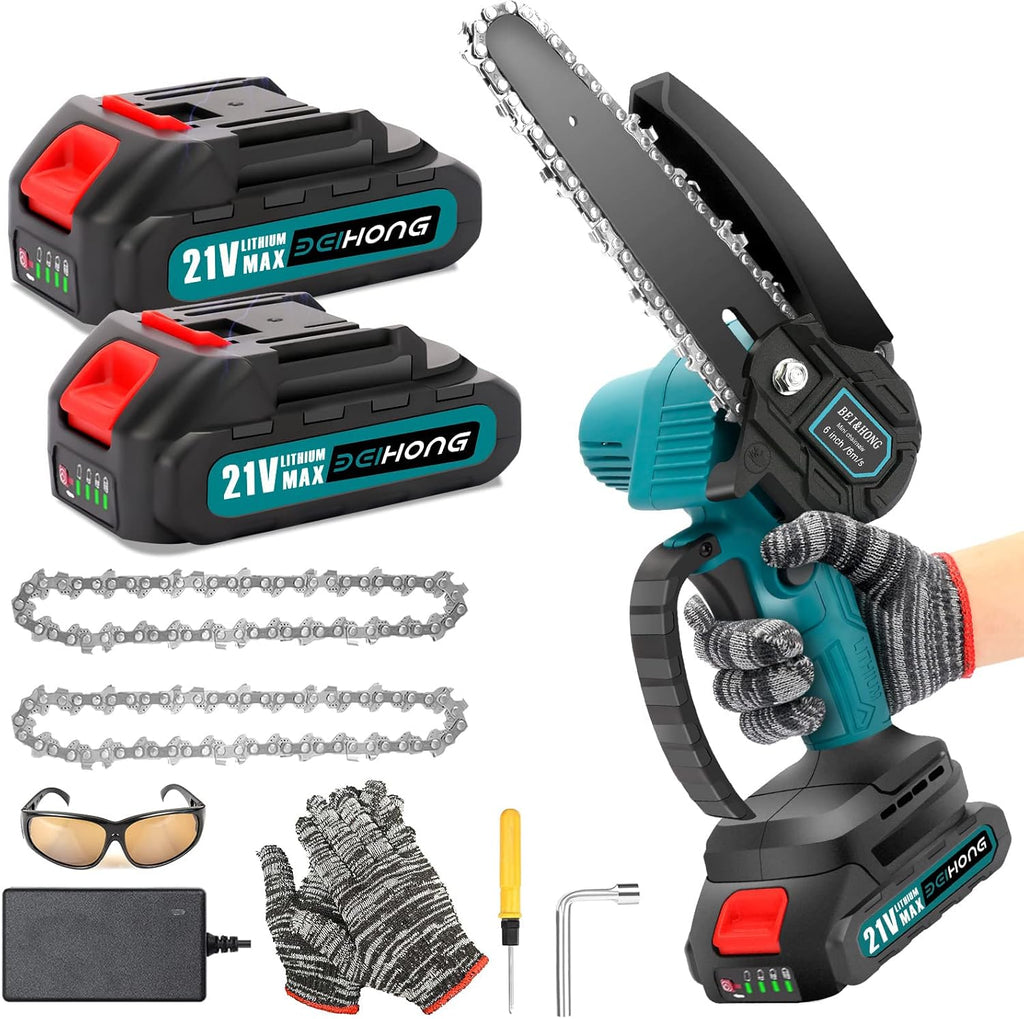 Mini Chainsaw 6-Inch Cordless with 2 Battery, Security Lock, Pack of 2 N7080