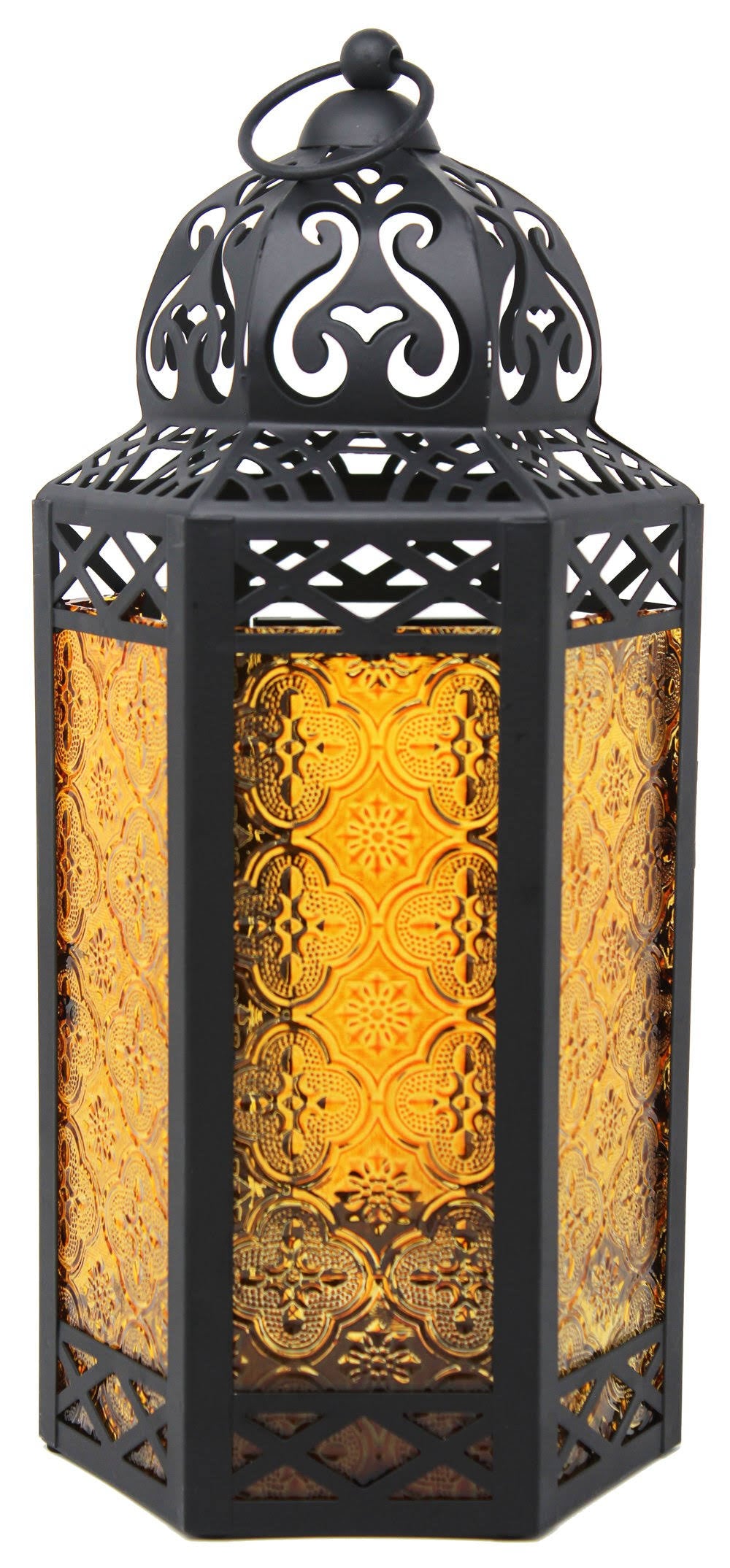 Set of 3 Amber Glass Candle Lanterns X762
