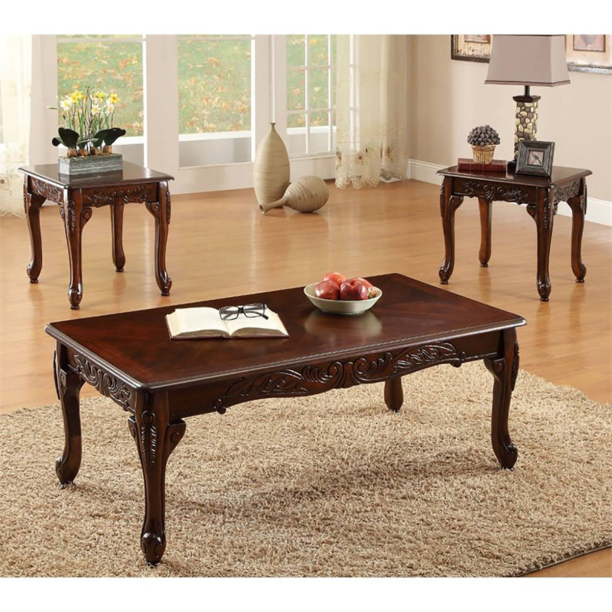 3 Piece Coffee Table Set in Dark Cherry E4935