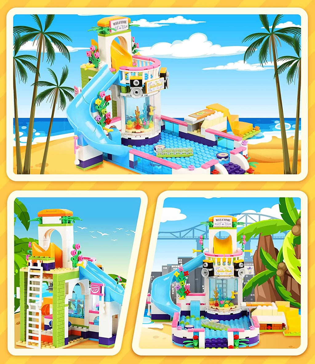 727 Pieces Pool Building Blocks Set with Toy Juice Bar and Hot Tub Q209118
