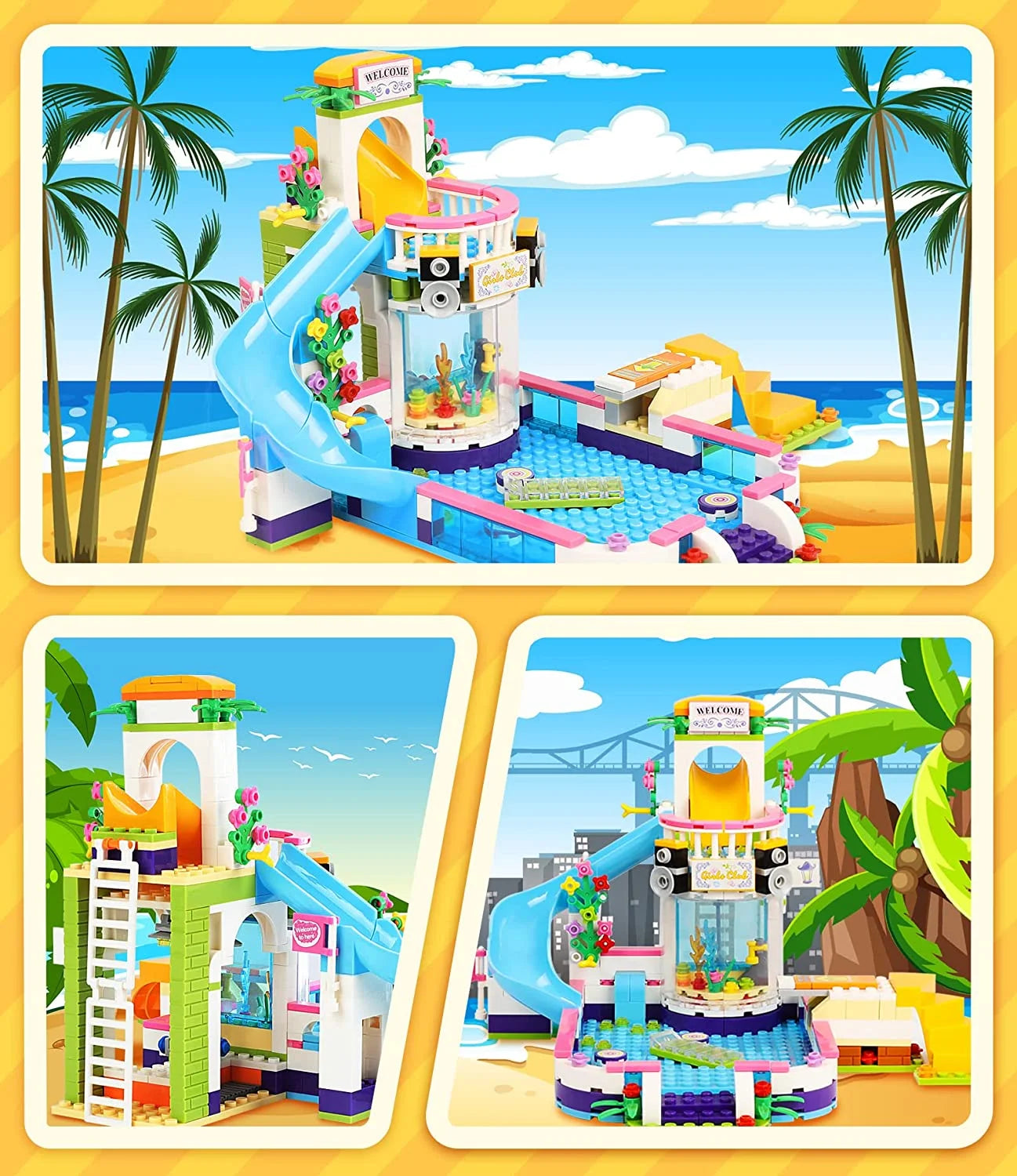727 Pieces Pool Building Blocks Set with Toy Juice Bar and Hot Tub Q209118
