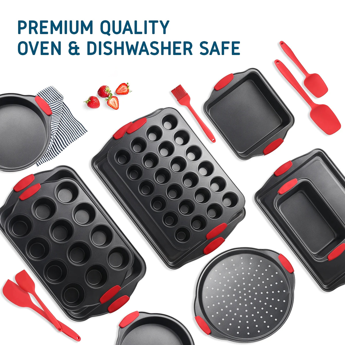 15 PC Nonstick Carbon Steel Bakeware Set with Silicone Handles S9295