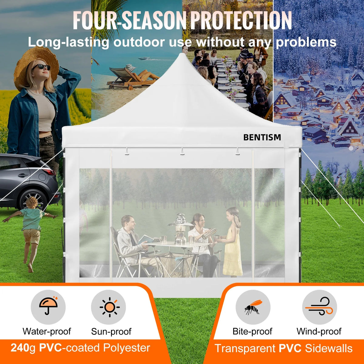 White 10 x 10 ft Pop Up Canopy Tent with Removable Sidewalls and Wheeled Bag A4230