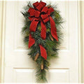 Pine Christmas Door Swag with Red Velvet Ribbon T427