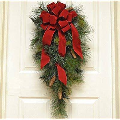 Pine Christmas Door Swag with Red Velvet Ribbon T427