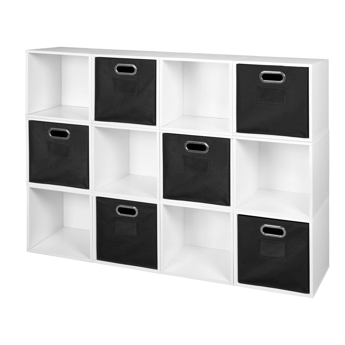 12 Cube Storage Set with 6 Canvas Bins White Wood Grain Natural J8558