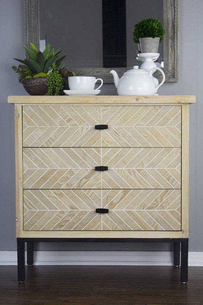 White 3-Drawer Parquet Accent Cabinet S231