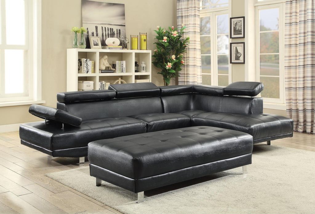 Black Sectional with Adjustable Armrest and Headrest O962278