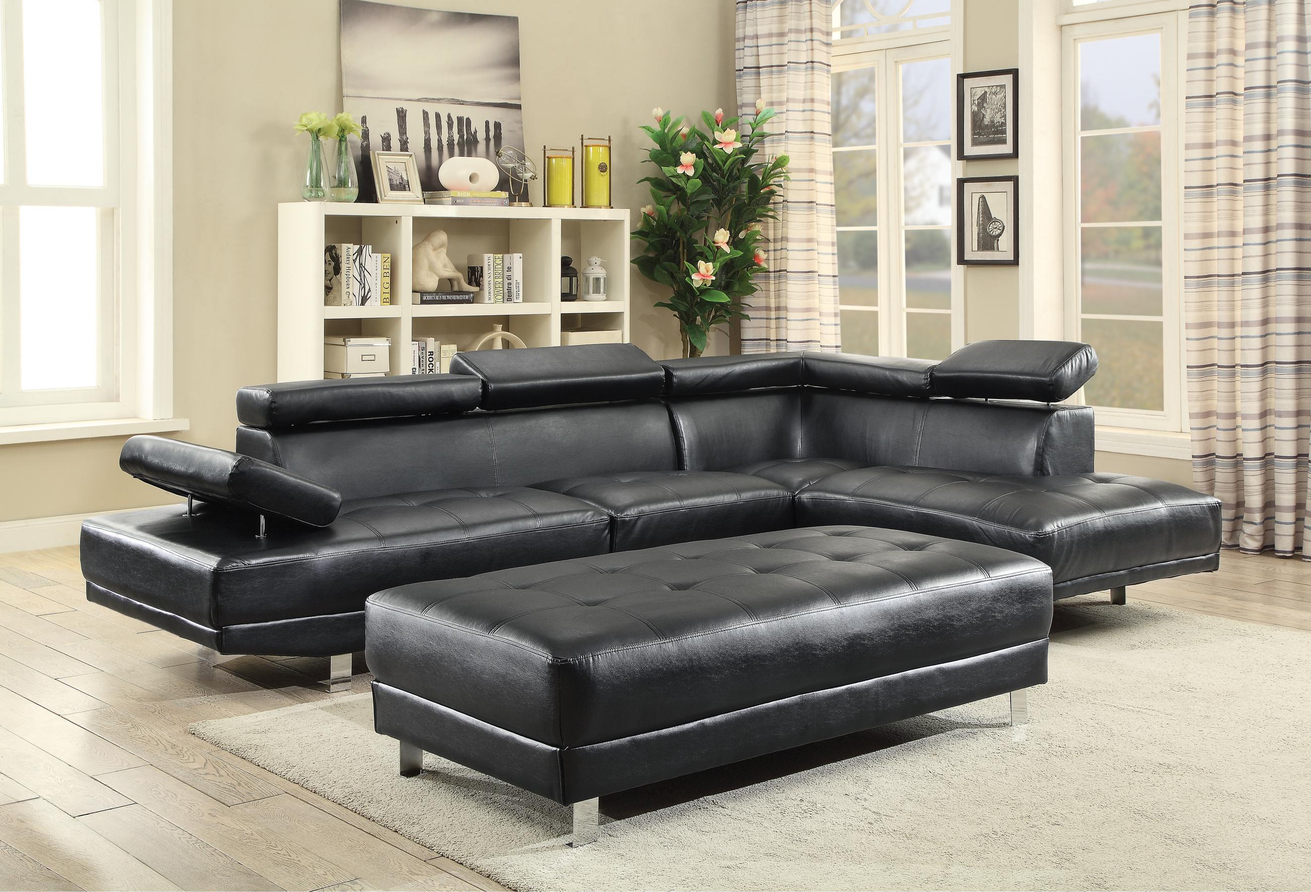 Black Sectional with Adjustable Armrest and Headrest O962278