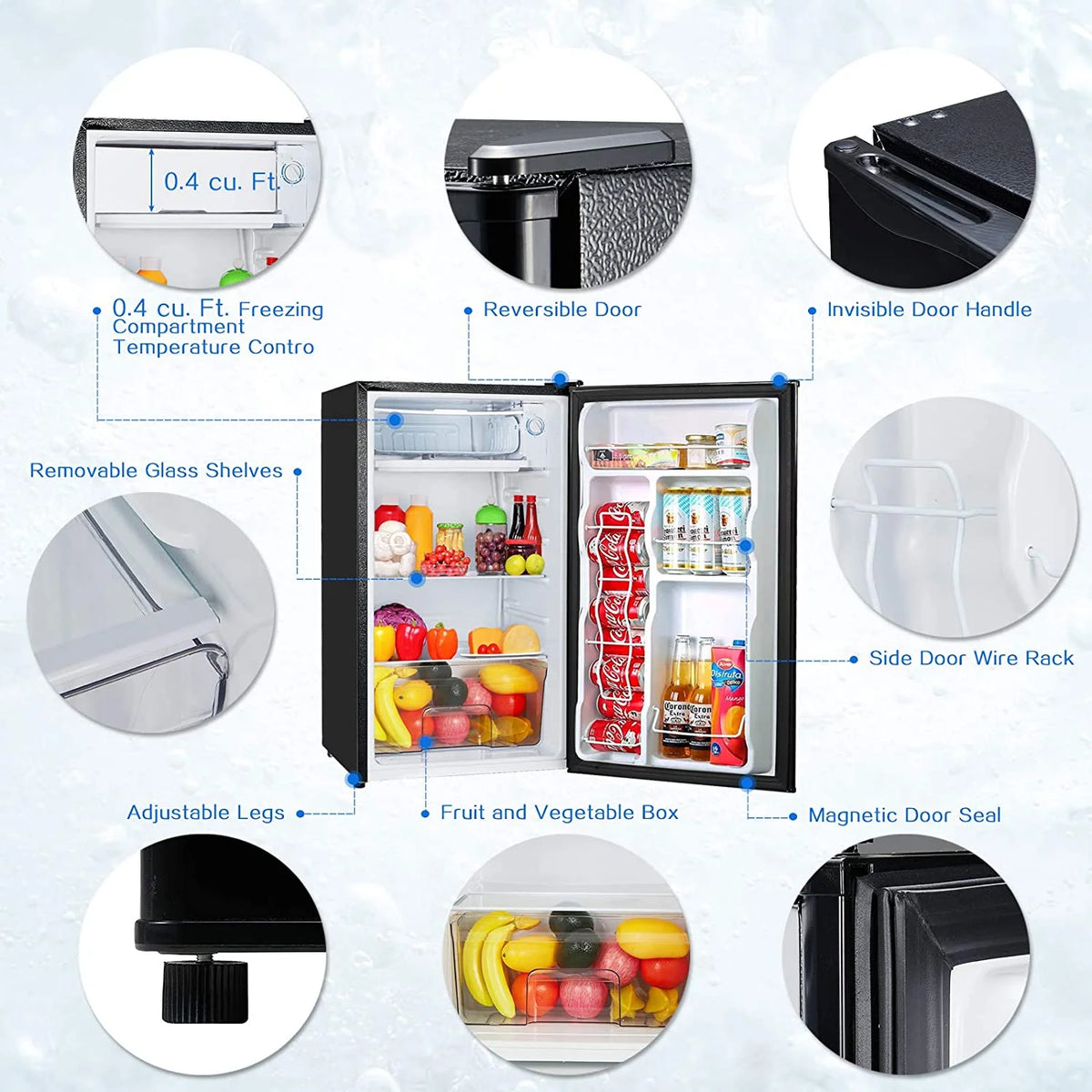 Compact Refrigerator Single Door Mini Fridge with Freezer, 3.2 Cu. Ft B617084