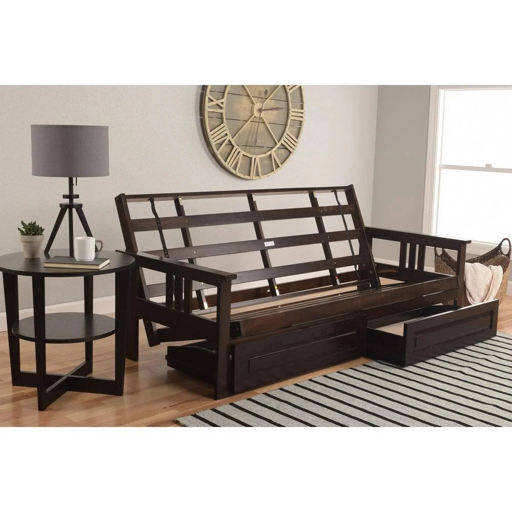 Espresso Full-Size Wood Storage Futon with Mattress D998976