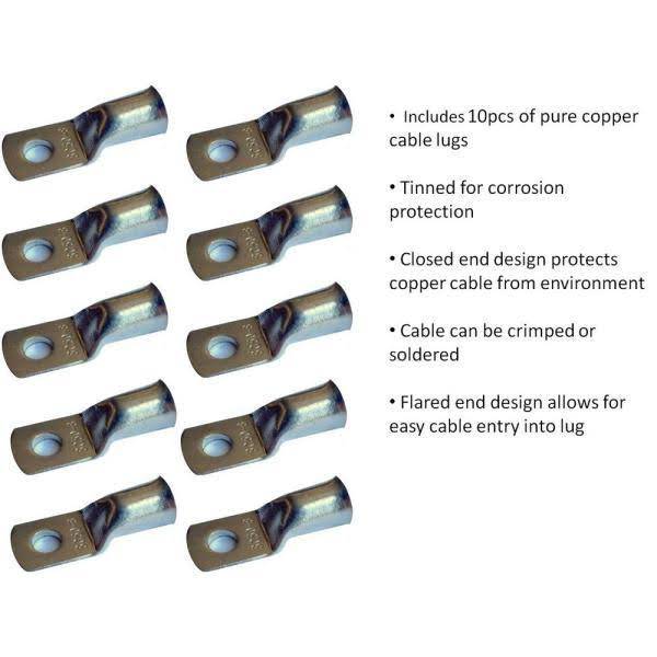 40 ft 2 AWG 10-Piece 3/8 in Tinned Copper Cable Lug Terminal Connectors with 3 ft Heat Shrink Tubing J711