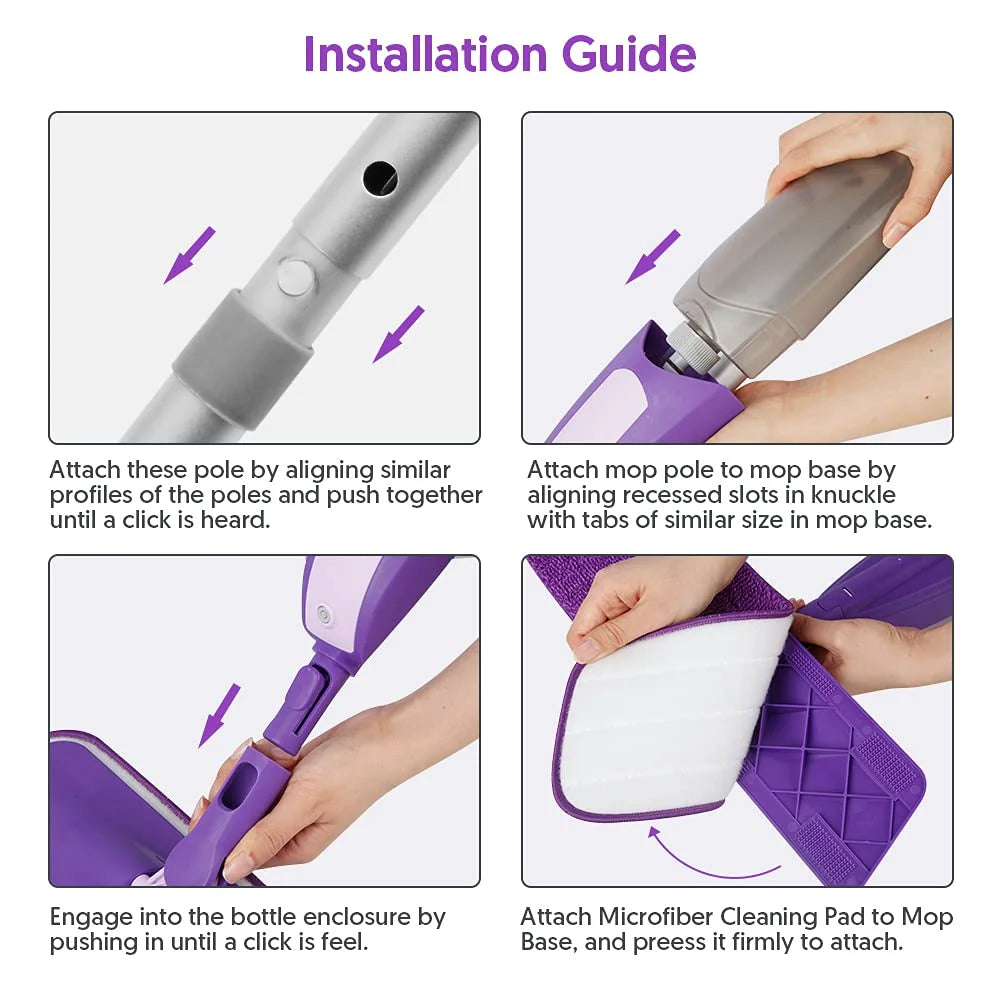 Spray Mop with 550ML Refillable Bottle, 3 Washable Microfiber Pads H26334