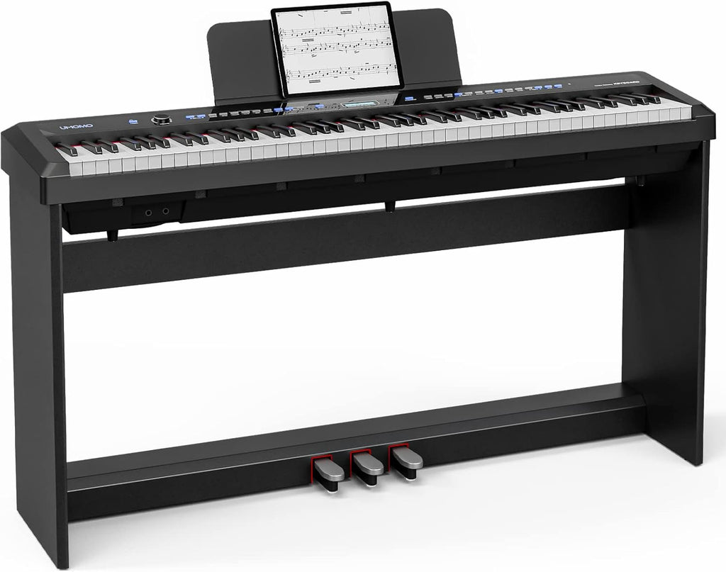White 88 Key Full Size Weighted Digital Piano with Furniture Stand and Triple Pedal S7425