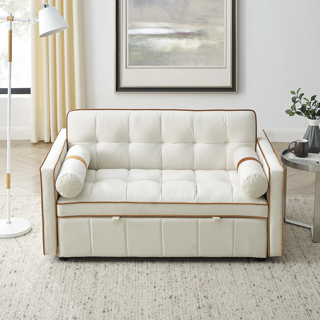 Beige 2 Seater Pull Out Sleep Sofa Bed with Side Pockets D599