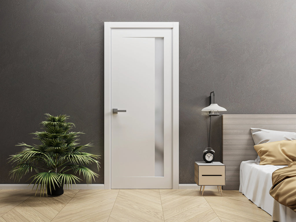 Solid French Double Doors 48 x 84 inches Matte Black with Frosted Glass Wood Solid Panel Frame Trims R115