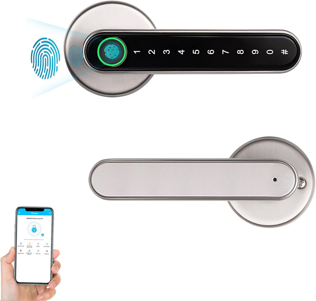 Brushed Nickel Fingerprint Door Lock with Handle R730