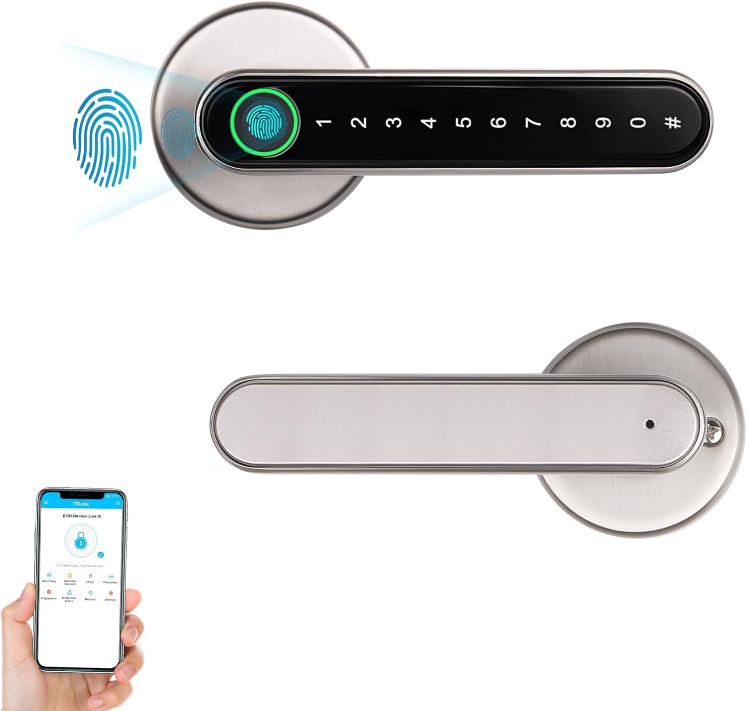 Brushed Nickel Fingerprint Door Lock with Handle R730