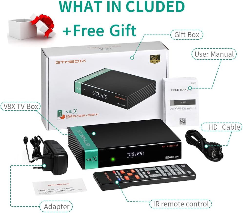 Satellite TV Receiver DVB-S/S2/S2X H.265 1080P HD FTA Digital Receiver Built-in 2.4G WiFi Pack of 2 W16876