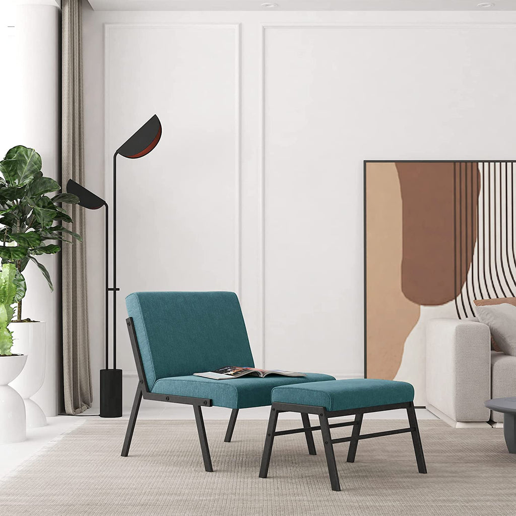 Blue Linen Upholstered Accent Chair with Ottoman U16363