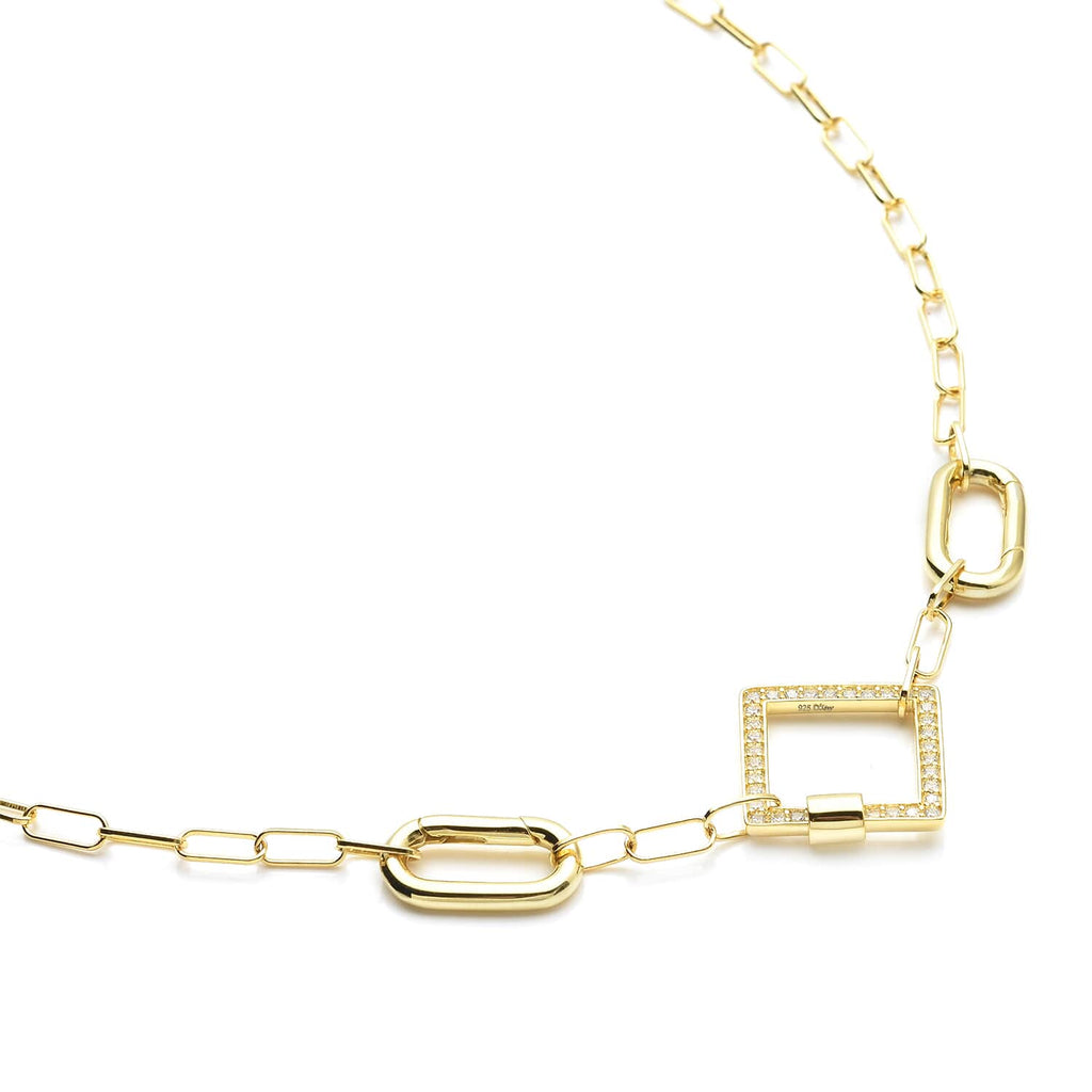 Diamond Enhancer Charm Necklace 925 Sterling Silver 14K Yellow Gold Plated Paperclip Chain Jewelry 18" R784