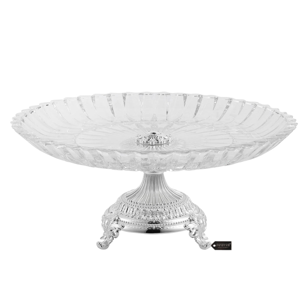 Crystal Cake Plate Decorative Dish Round Serving Platter with Silver Plated Pedestal Base H576592
