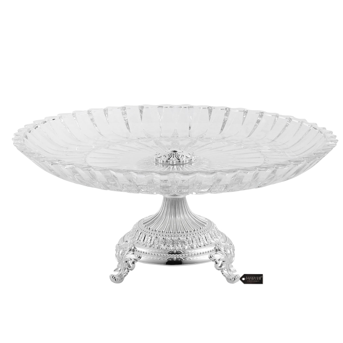 Crystal Cake Plate Decorative Dish Round Serving Platter with Silver Plated Pedestal Base H576592