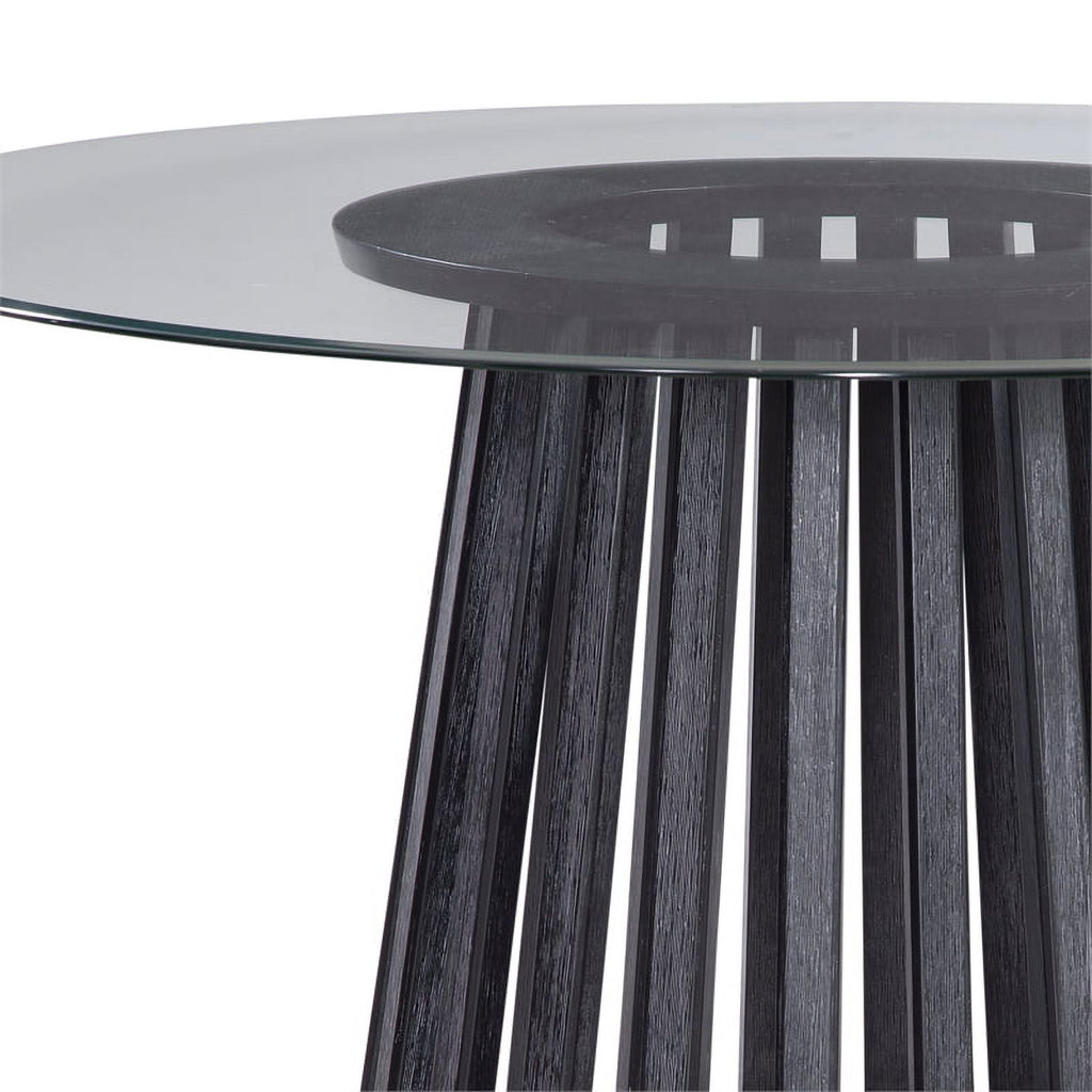 Black Round Glass and Wood Dining Table W387