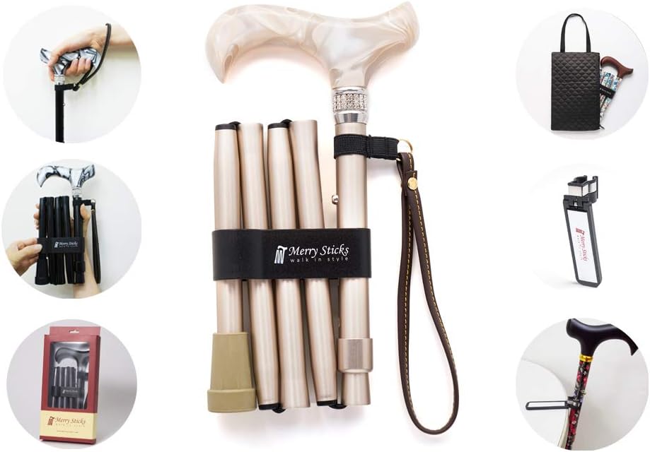 Folding Adjustable Walking Cane with Cane Bag and Reflective Cane Holder K344462