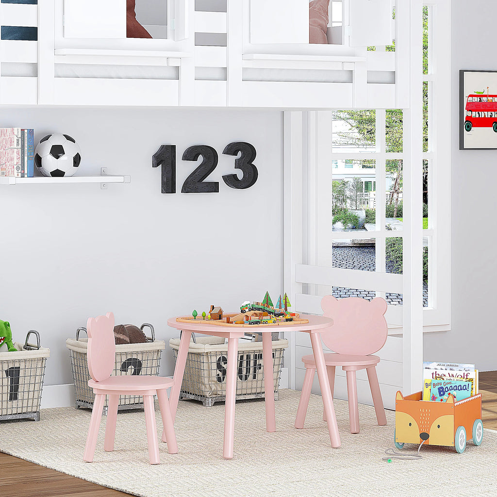 3 Pieces Kids Wood Table and Chair Set T80258
