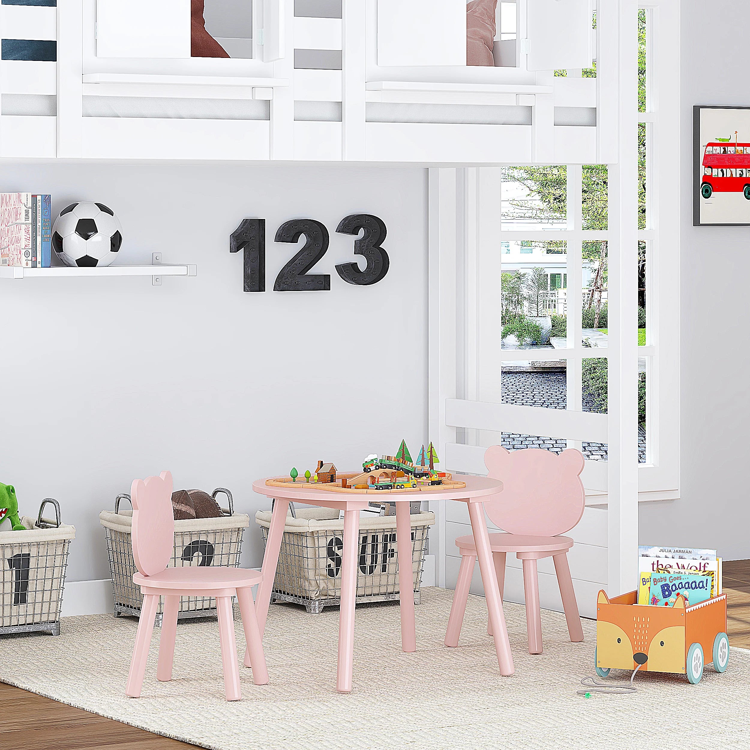 3 Pieces Kids Wood Table and Chair Set T80258