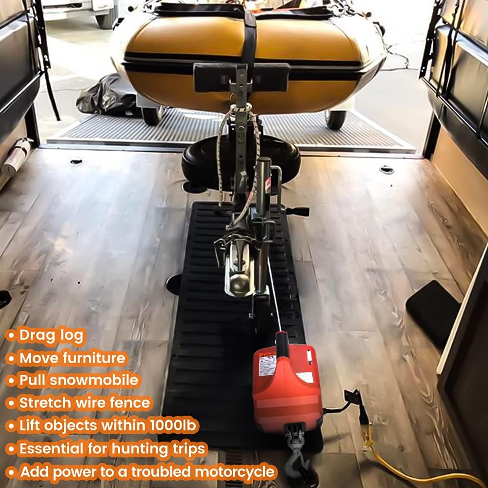 Portable Electric Winch 1000 Ib Pulling Capacity with Wireless Remote Control F36509