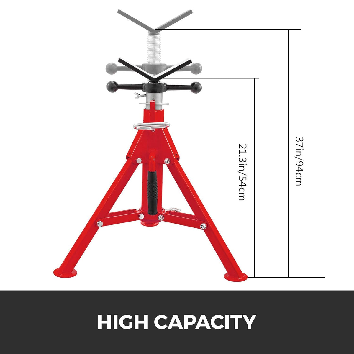 V Head Pipe Stand, Adjustable Height 20-37, 2500 lb. Load Capacity, Carbon Steel R591