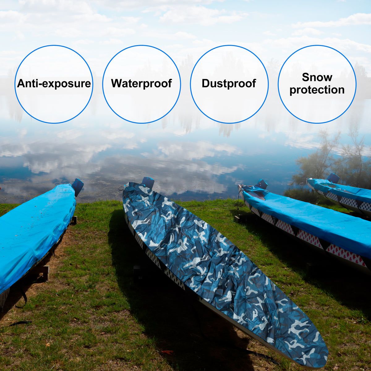 Blue Camouflage 15.3ft-16.7ft Kayak Cover W354931