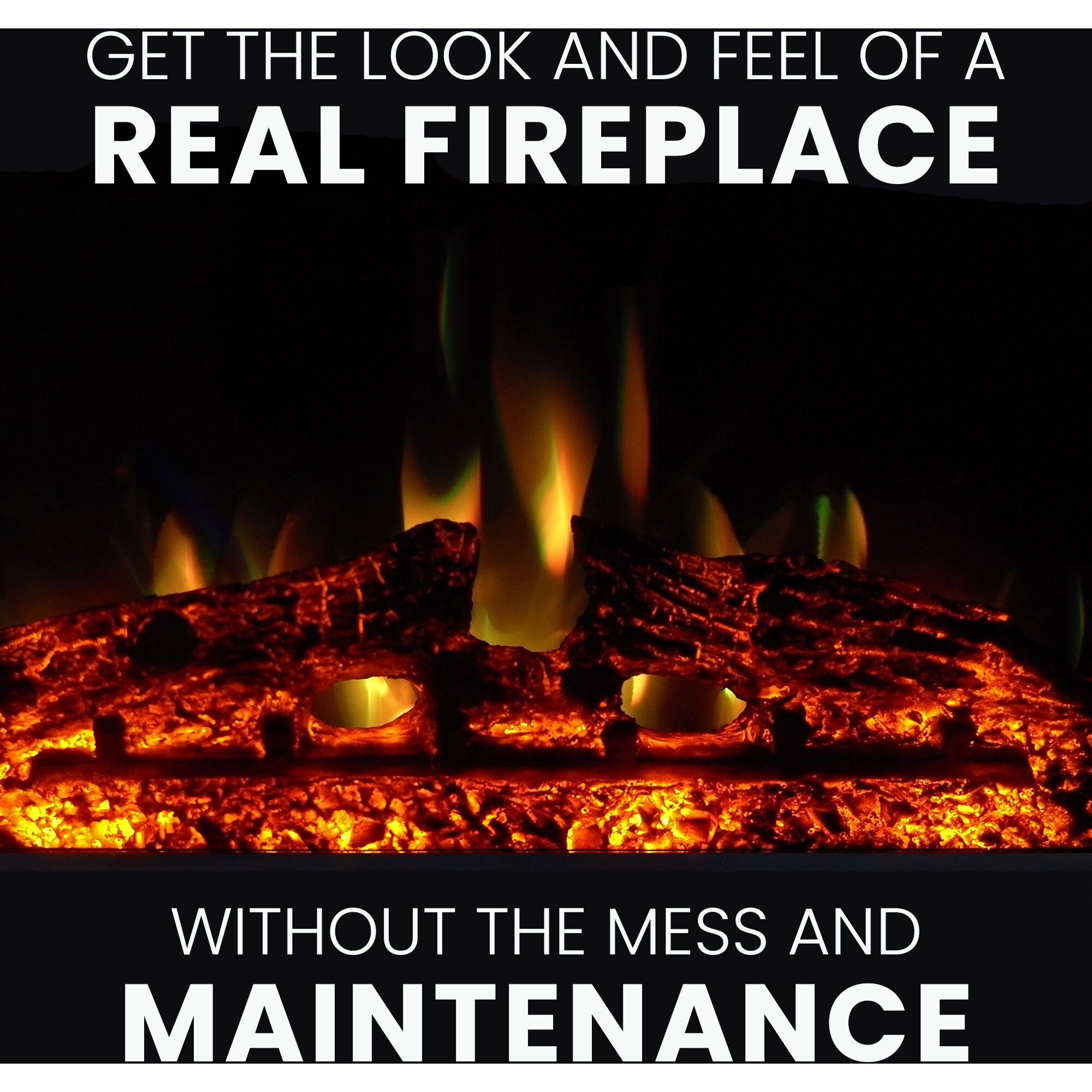 Slate Blue Electric Fireplace Mantel with Deep Log Insert A9416