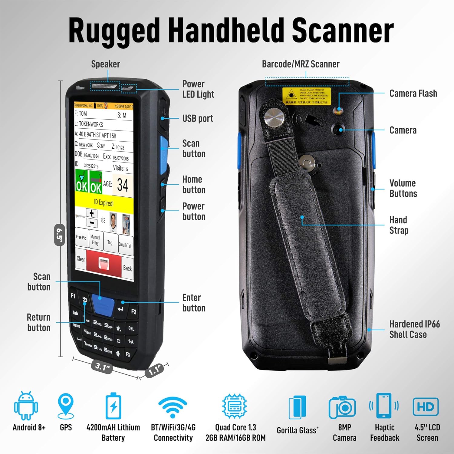 ID Scanner with Charger Cradle and Hand Strap C404