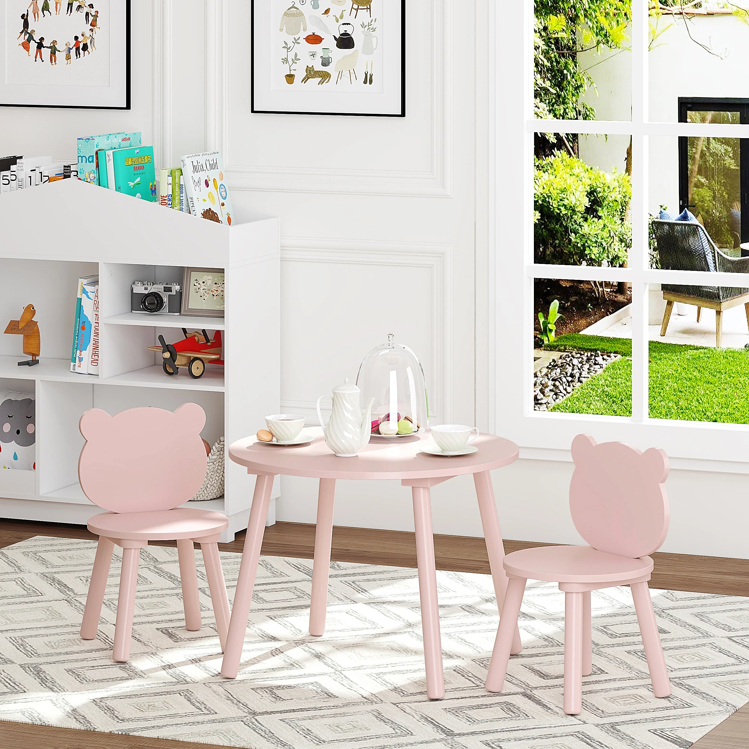 3 Pieces Kids Wood Table and Chair Set T80258