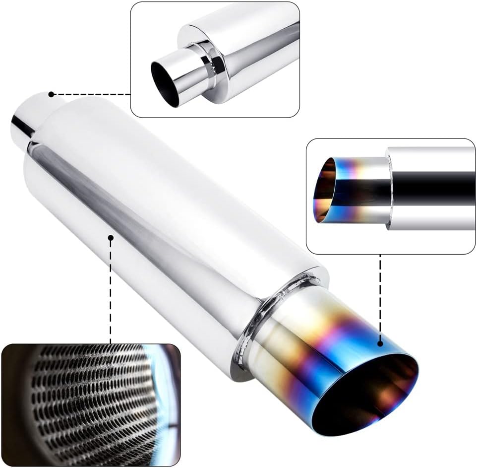 2.25'' Inlet 3'' Outlet Exhaust Burnt Muffler Tip Stainless Steel 14.7'' Length Pack of 2 D39208