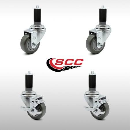 3.5" x 1.25" x 22 Stainless Steel Gray Polyurethane Wheels Caster Set of 4 Q44679