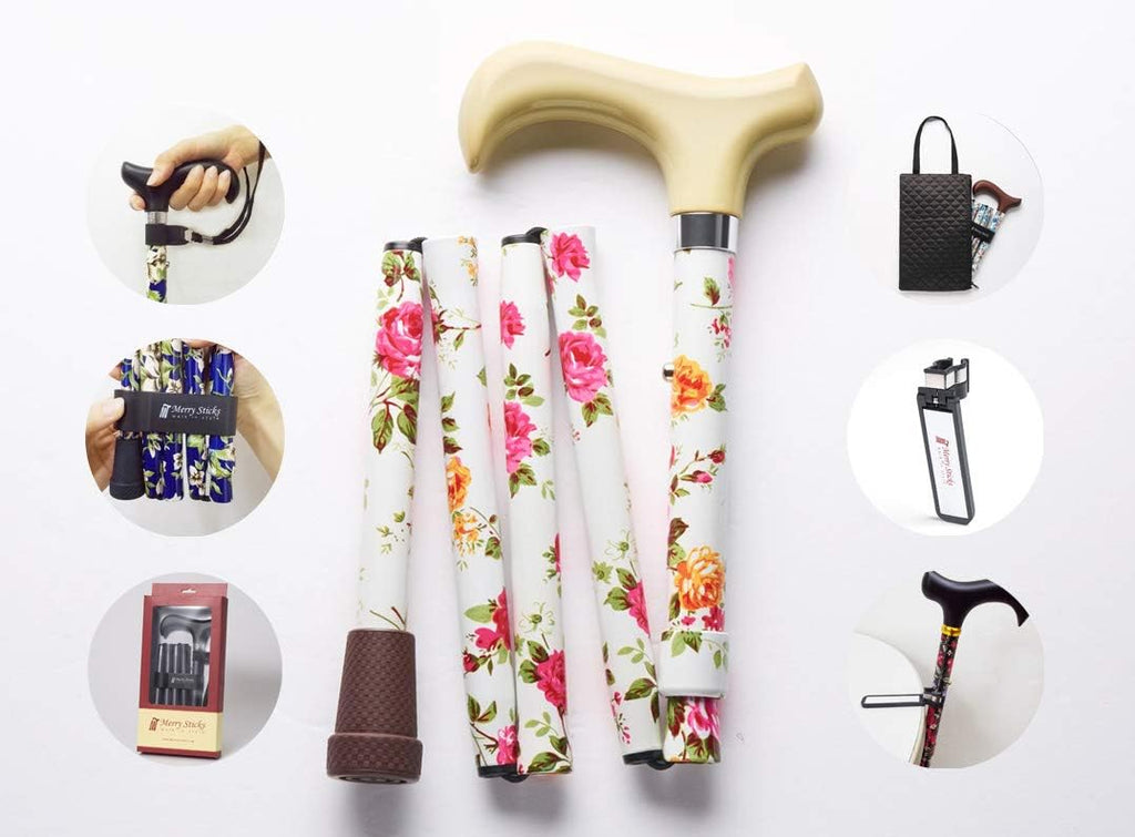 Folding Adjustable Walking Cane with Cane Bag and Reflective Cane Holder K344462