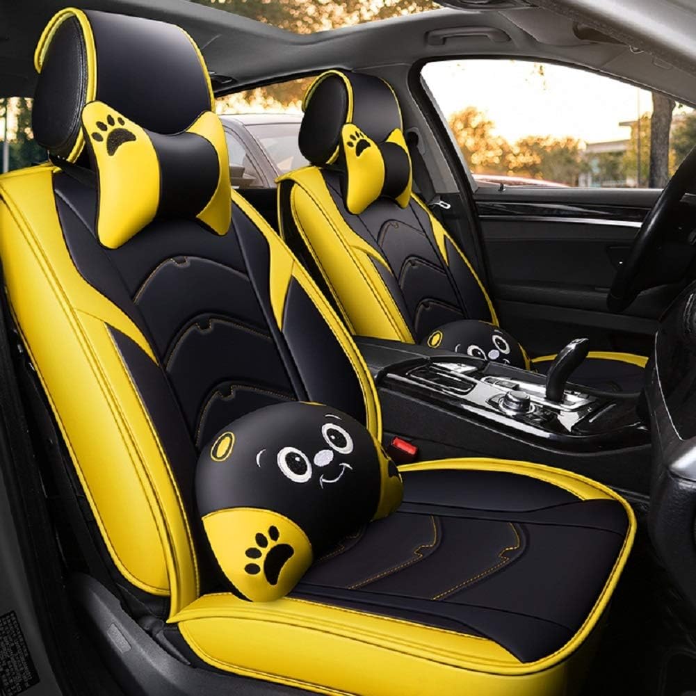 Black-Pink Leather 5 Seat Full Set Seat Cover Cushion Y2522