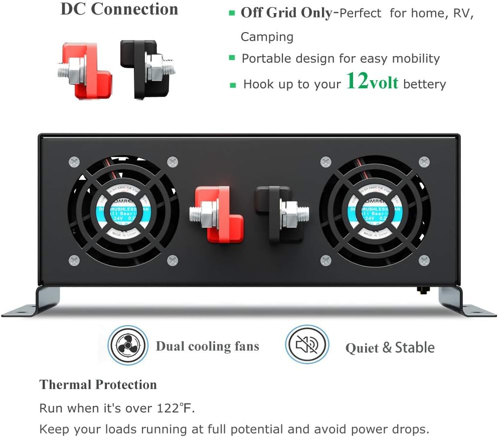 5000W Pure Sine Wave Power Inverter 12V DC to 110V 120V AC with Remote Control LED Display Dual AC Outlets G451