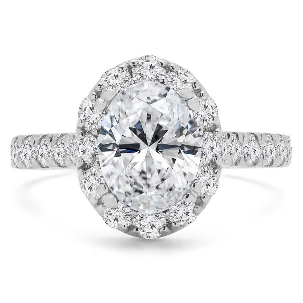 Oval Halo Engagement Ring with Accents in 14K White Gold G1973